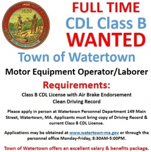 Class B Drivers Wanted - Watertown, MA